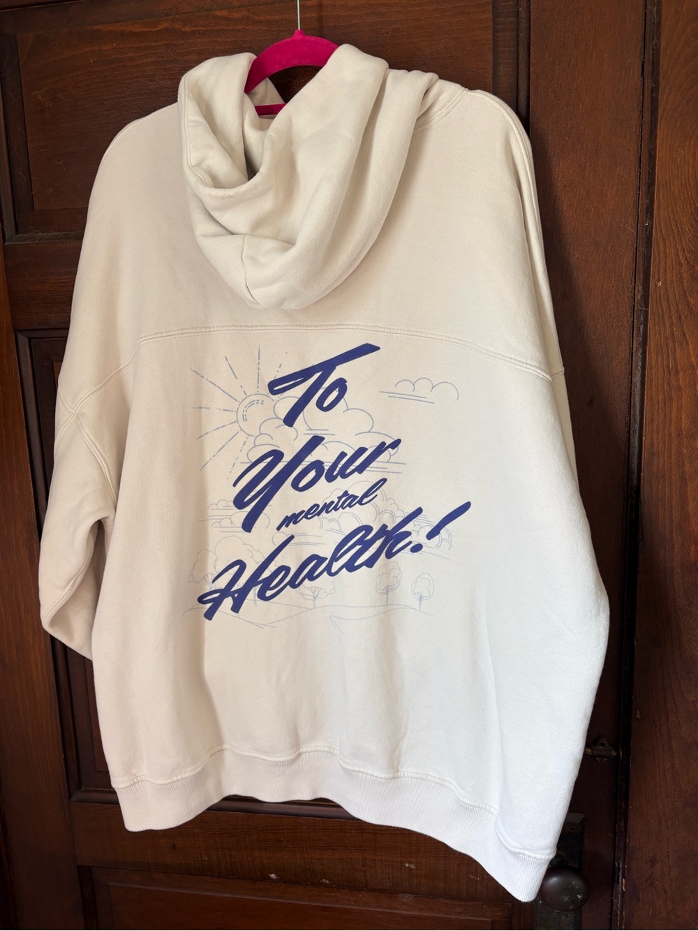 Abercrombie & Fitch Cream Hoodie with Navy Mental Health Script Chest Logo
